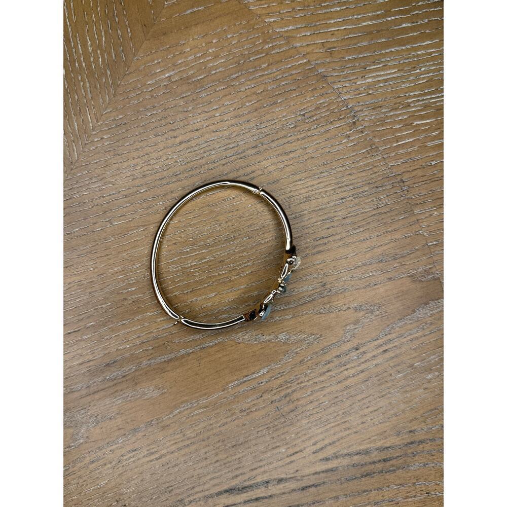 Anne Klein Gold Tone Opal Flower Hinged Bangle Bracelet - Picture 3 of 3